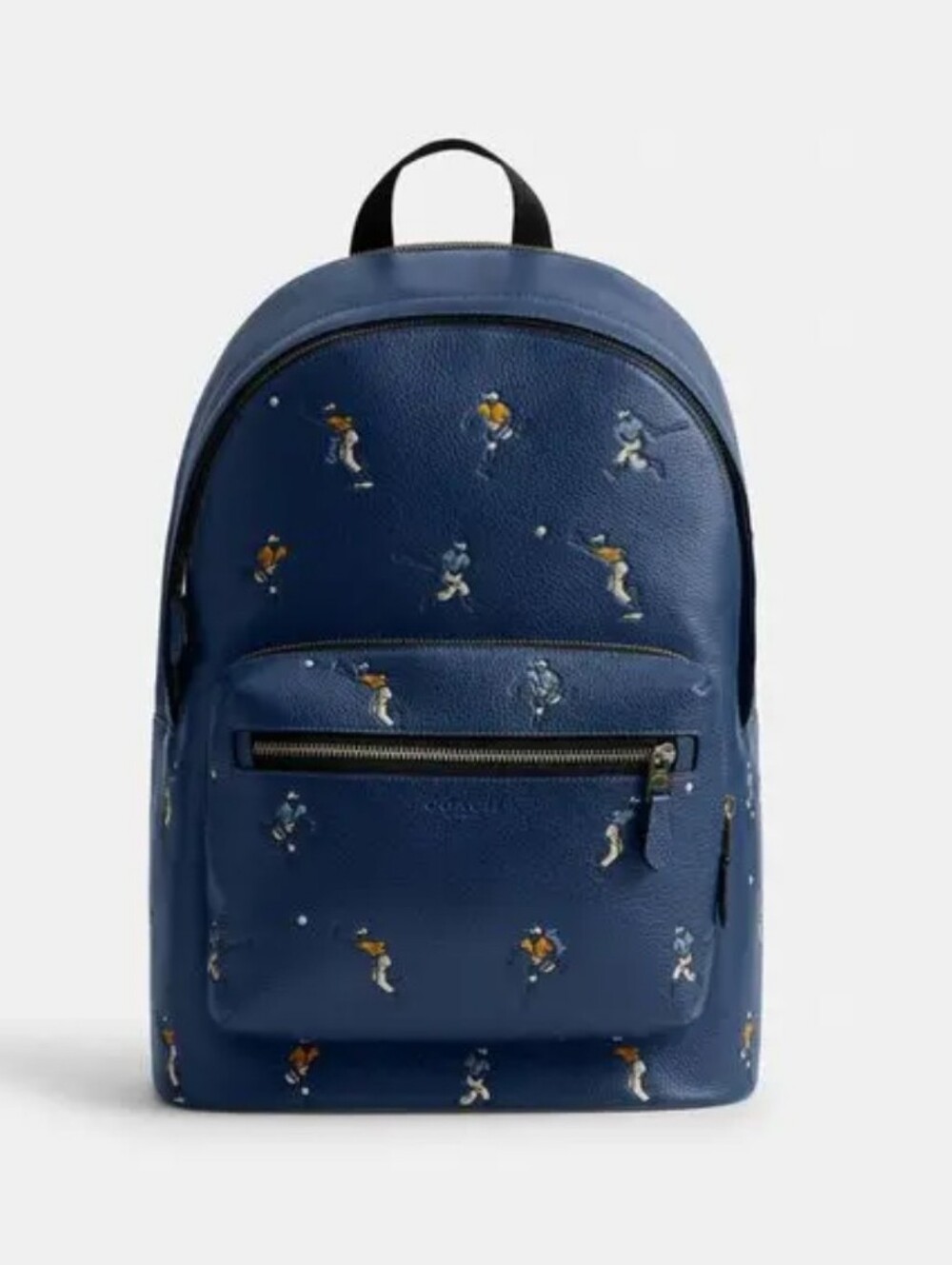 Coach West Backpack With Baseball Print Navy Blue Pebbled Leather Classic